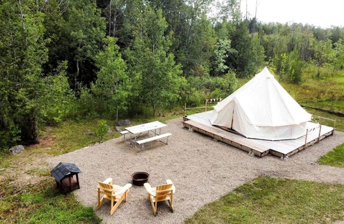 Miller Lake RV Rental | Fantastic Bell Tent Fire Pit and Barbecue Provided in Northern Bruce Peninsula, Ontario