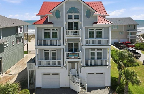 North Topsail Beach House | Oceanfront home with volleyball, game room, pool, beach access & washer/dryer