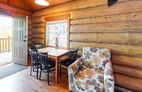 Lac Le Jeune Cabin | Rustic lakefront resort log cabin with deck, internet, and full kitchen