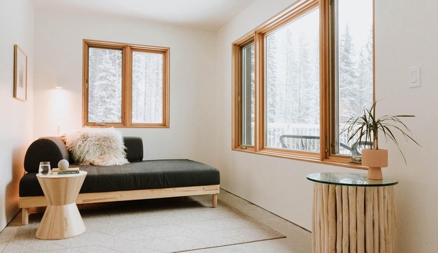 A Scandinavian getaway in the forest - calm, minimal, and serene.