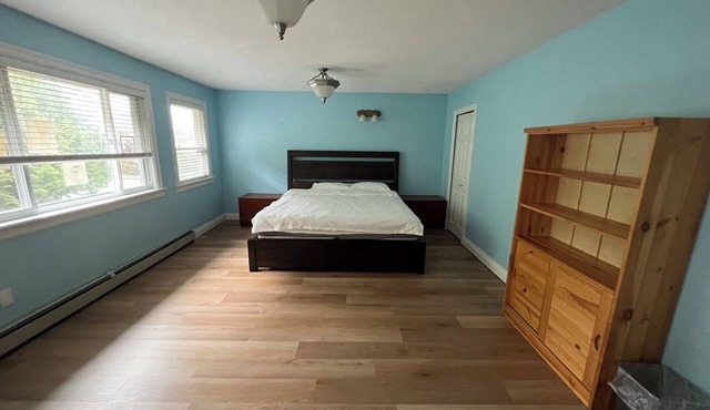 Master bedroom, with king bed, walk in closet, ensuite bath, microwave & fridge